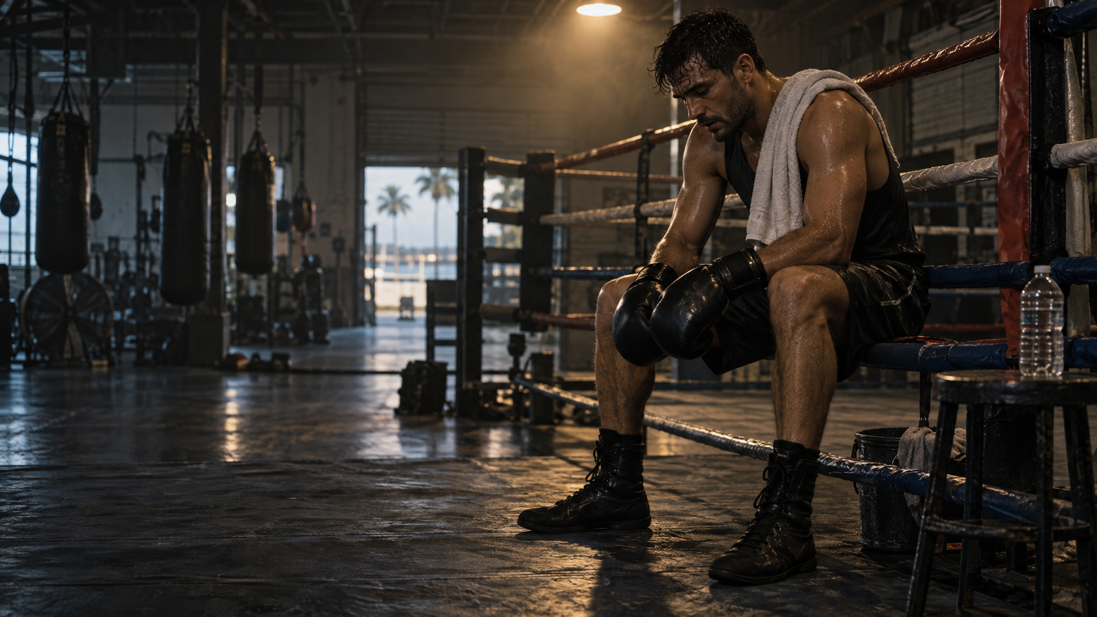 Beginner boxer conditioning in a text-free Downtown Boxing gym